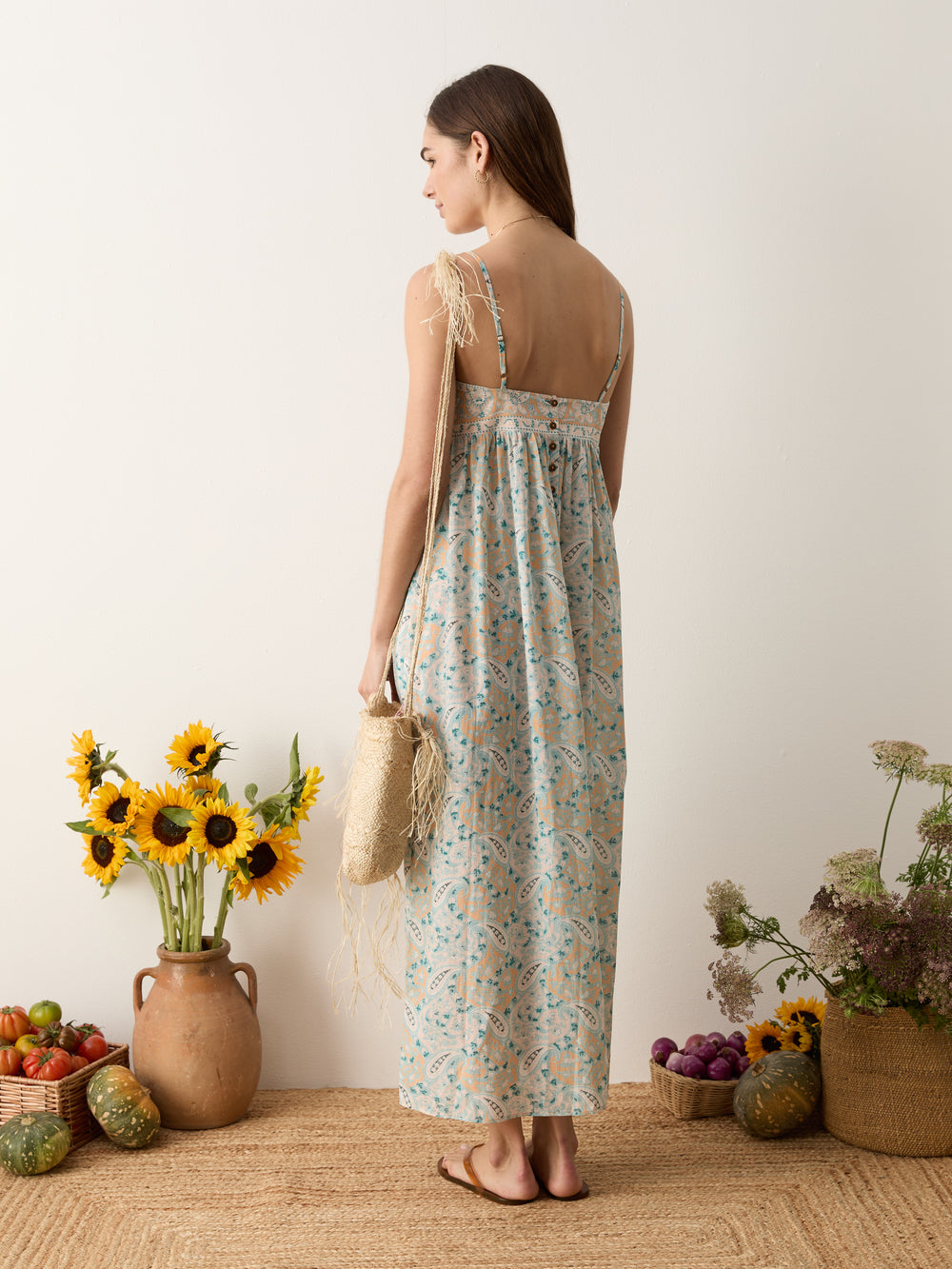 boteh maxi dress Vespara Wide Sleeve Maxi Smock Dress