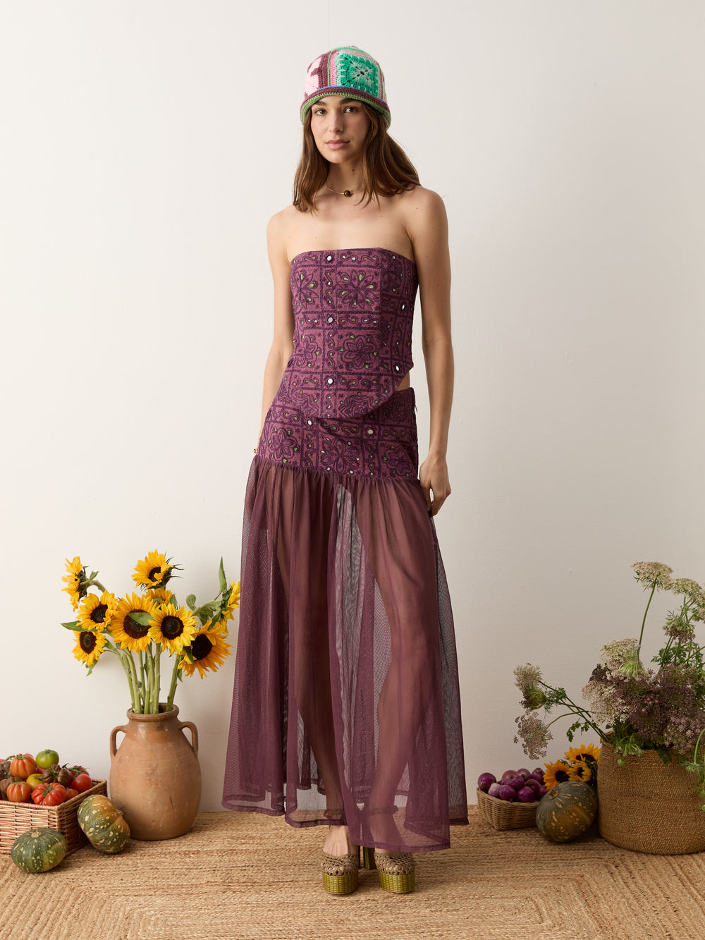 folkora embellished yoke maxi skirt | Boteh