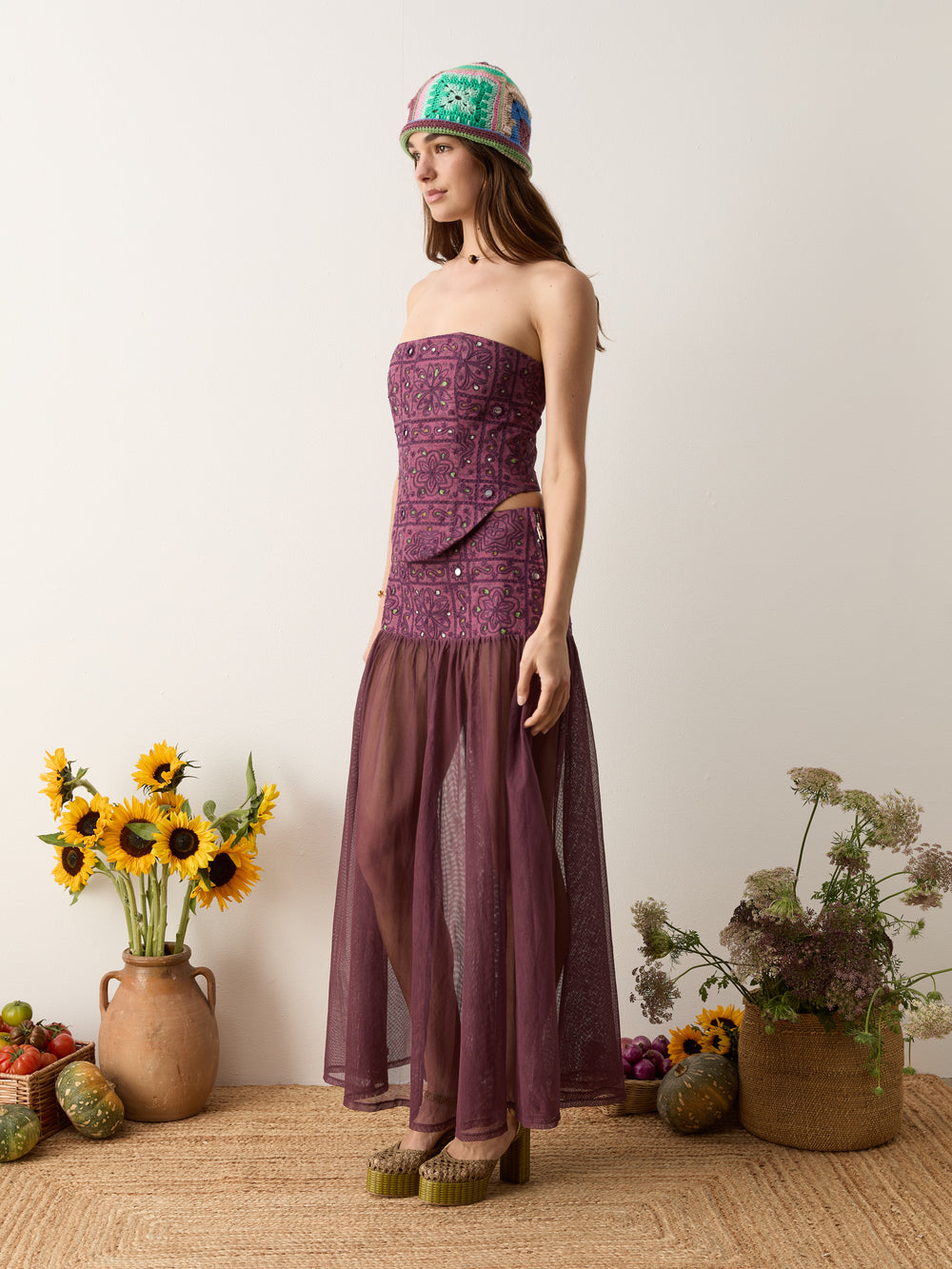 folkora embellished yoke maxi skirt | Boteh