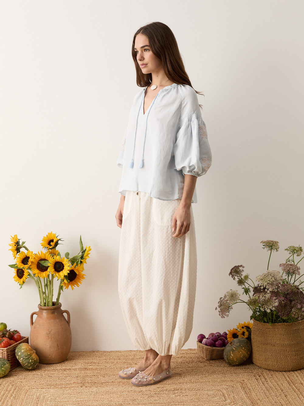 malissa embroidered blouse sky | Boteh