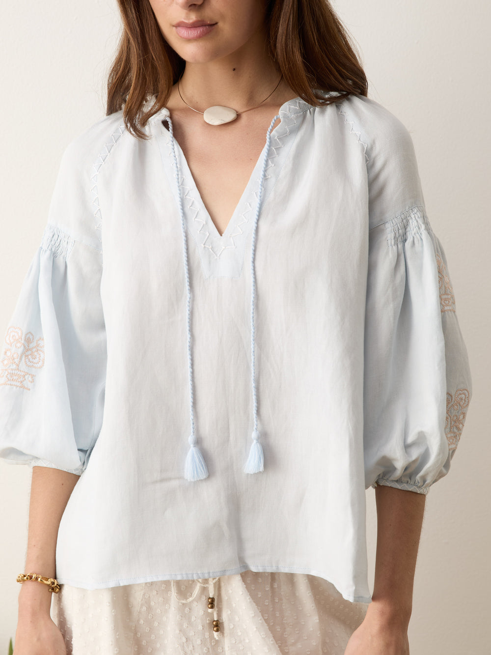 malissa embroidered blouse sky | Boteh