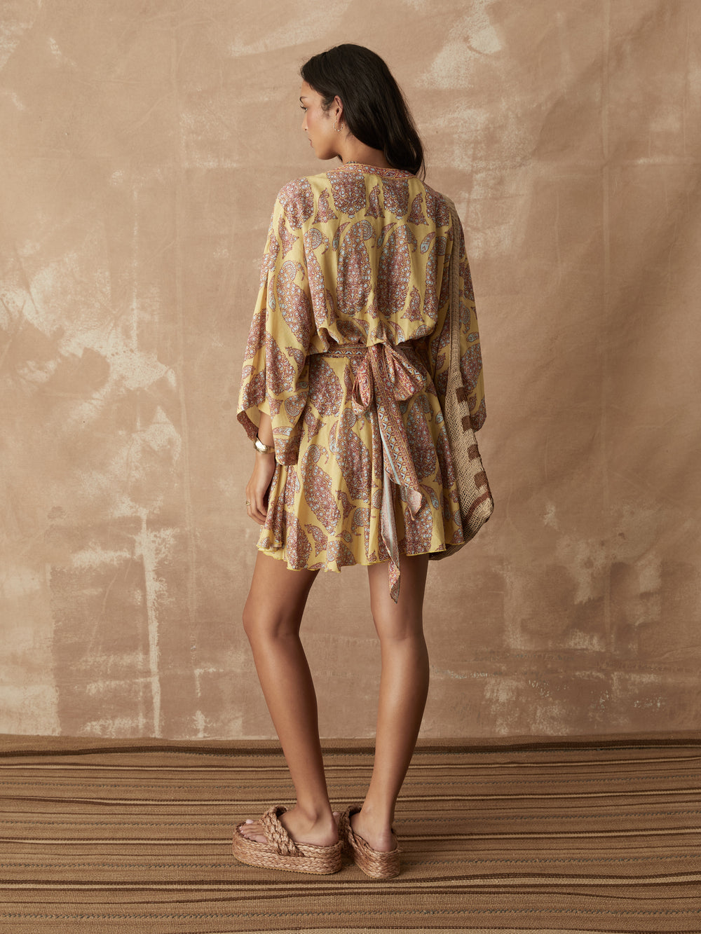 calico flared robe dress | Boteh