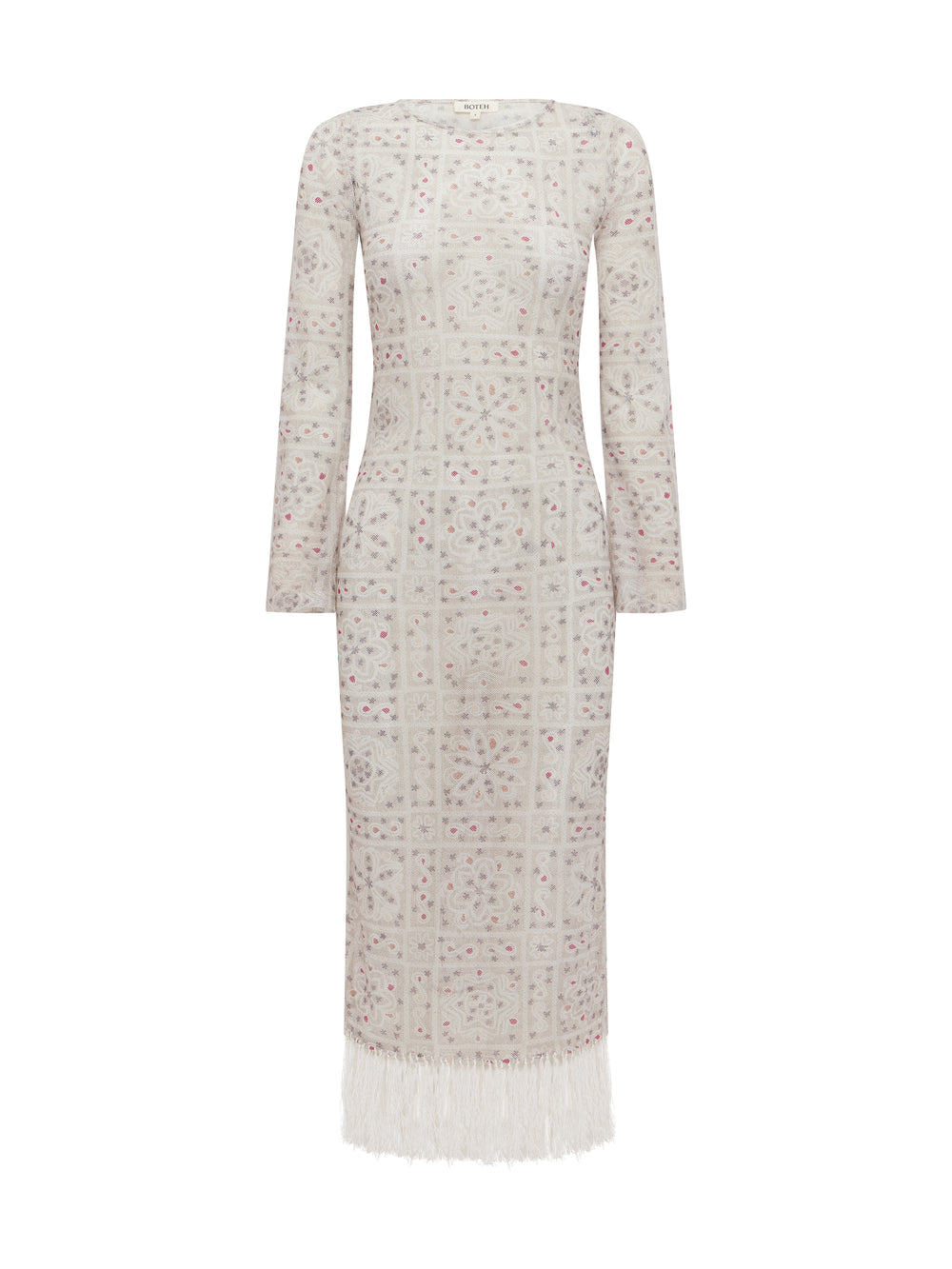 folkora long sleeve dress w fringe | Boteh