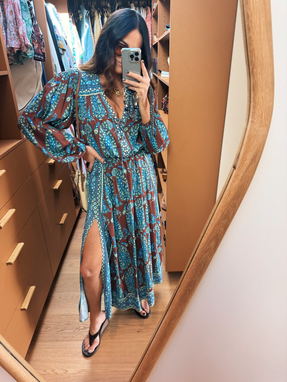 calico lace up maxi smock dress | Boteh